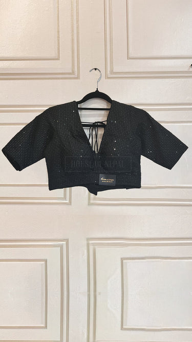 Half Sleeve Designer Blouse Black Perfection - House of Nepal