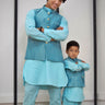 Boys Monochrome Kurtha Suruwal Set with Waistcoat Sky Blue - House of Nepal