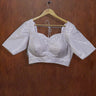 Half Sleeve White and Silver Diamond Boutique Blouse - House of Nepal