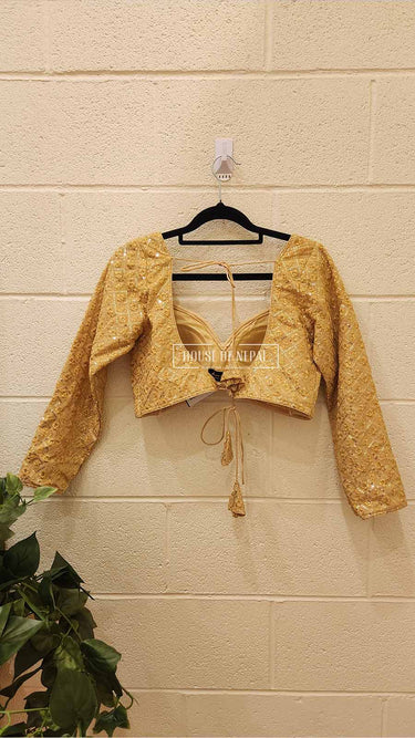 Golden Sequinwork Full Sleeve Boutique Blouse Maya - House of Nepal