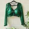 Green Mirror Work Boutique Blouse - House of Nepal