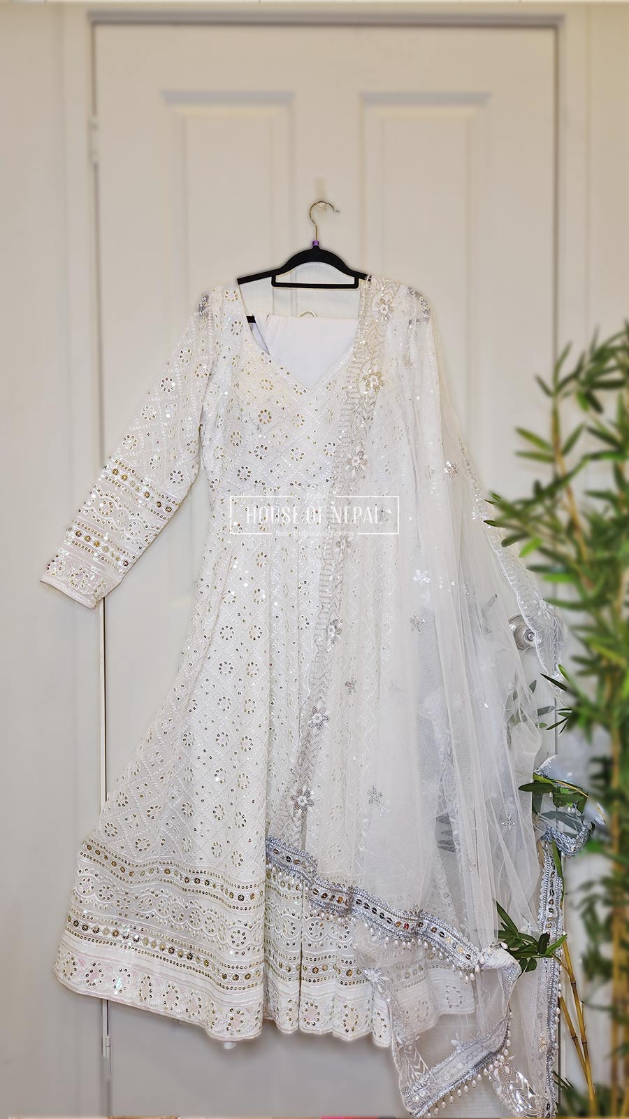 White Hand Embroidery Anarkali Set