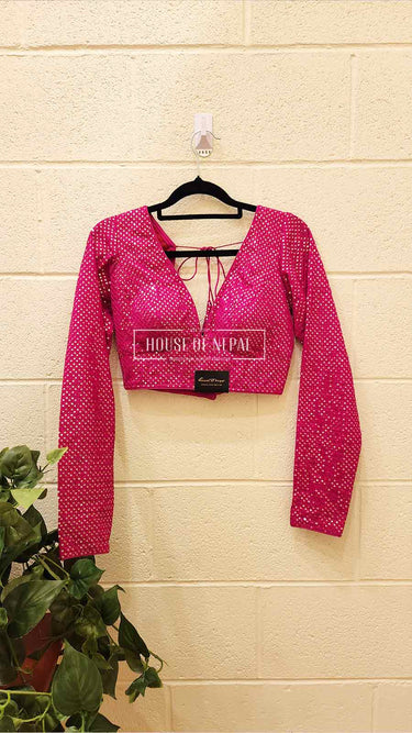Pink Mirror Work Boutique Blouse - House of Nepal