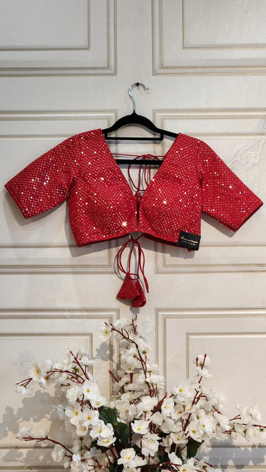 Half Sleeve Designer Blouse Red Sweetheart - House of Nepal