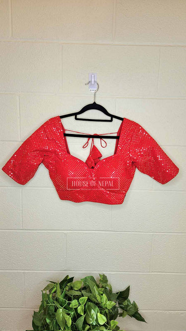 Half Sleeve Designer Blouse Red Sweetheart - House of Nepal
