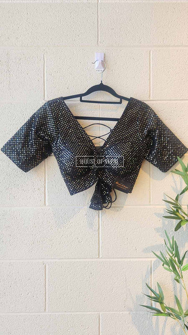 HALF SLEEVE DESIGNER BLOUSE BLACK Starlight Sparkle - House of Nepal