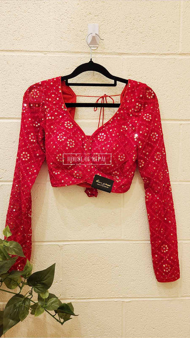 Full Sleeve Red Boutique Blouse - House of Nepal
