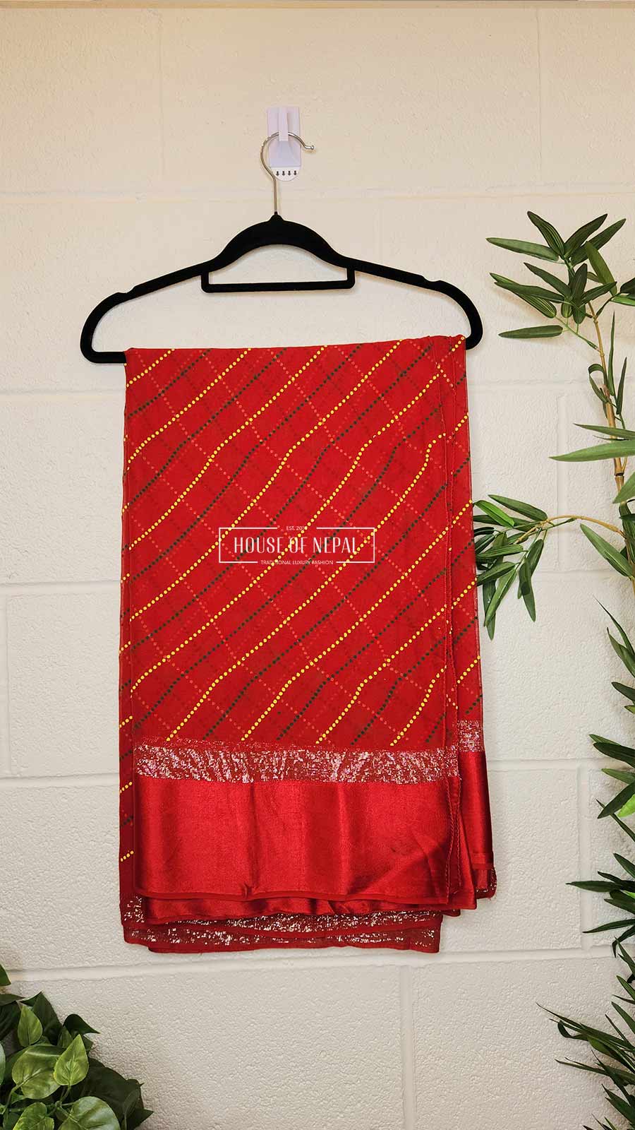 Red With Yellow Linning Saree