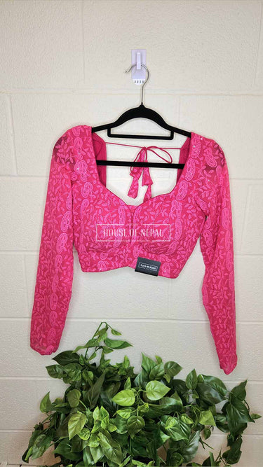 Full Sleeve Threadwork Pink Boutique Blouse - House of Nepal