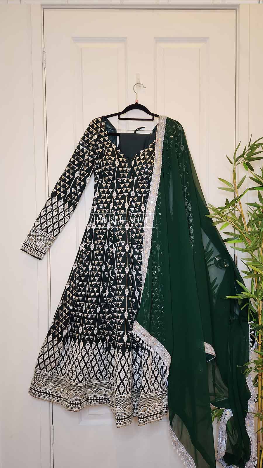 Green Thread Embroidered Anarkali Set