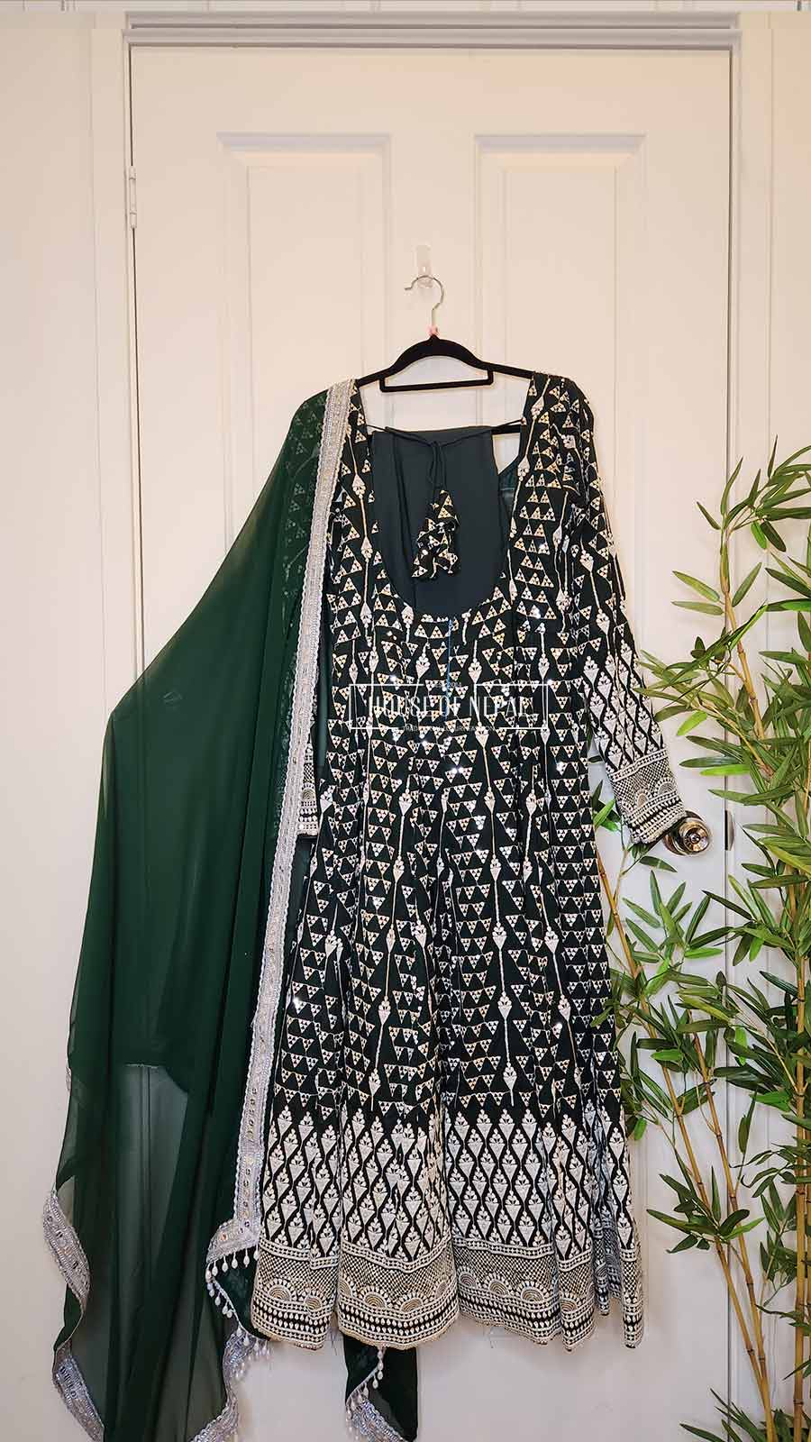 Green Thread Embroidered Anarkali Set