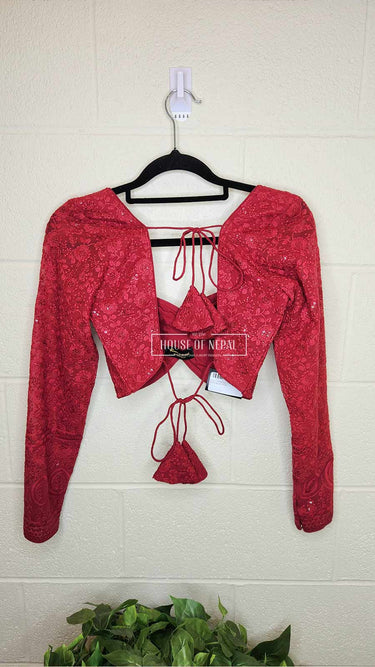 Maroon Chickenkari Full Sleeve Blouse - House of Nepal