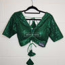 Green Sequin Half Sleeve Boutique Blouse Leaf Neck - House of Nepal