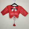 Red Thread & Sequin Half Sleeve Boutique Blouse Sweetheart Neck - House of Nepal