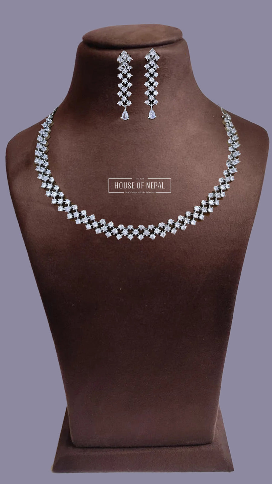 White American Diamond Necklace With Earrings Star