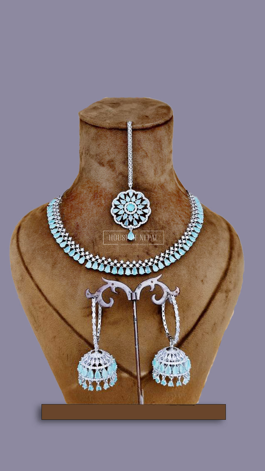 Aqua American Diamond Necklace With Earrings GemCraft