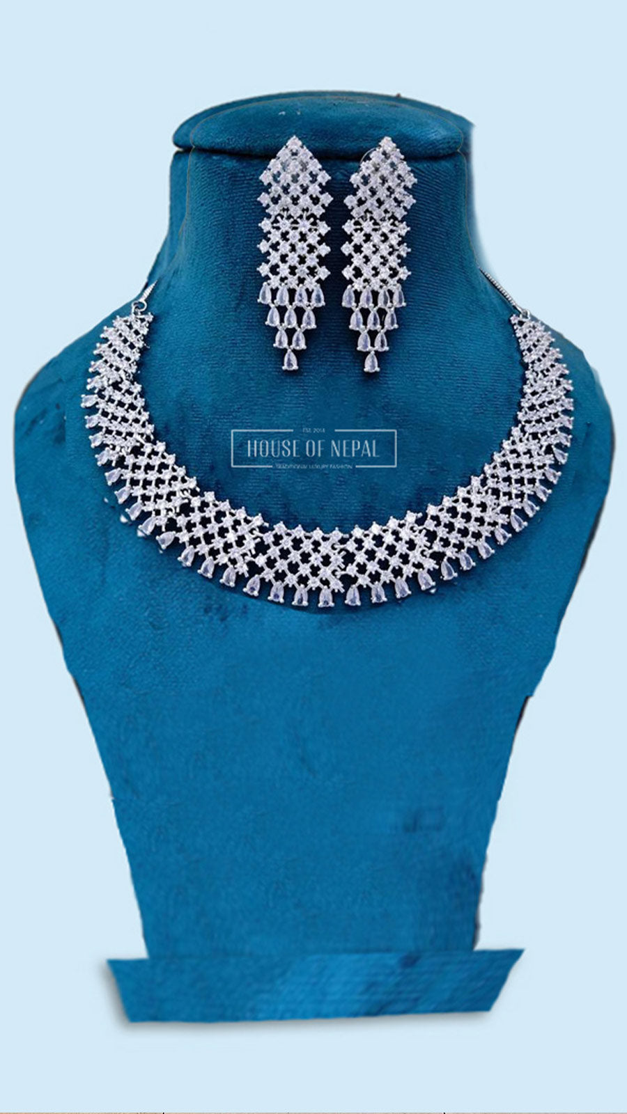White American Diamond Necklace With Earrings StoneElite