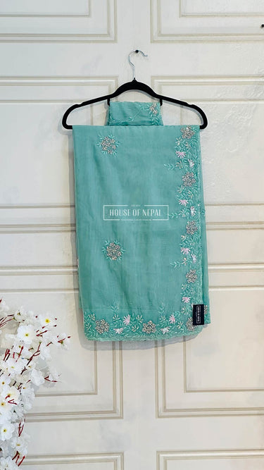 Organza Saree with Sequin Handwork Ishita - House of Nepal