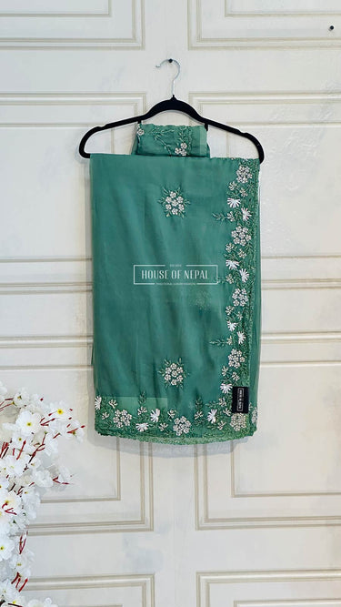 Organza Saree with Sequin Handwork Ishita - House of Nepal