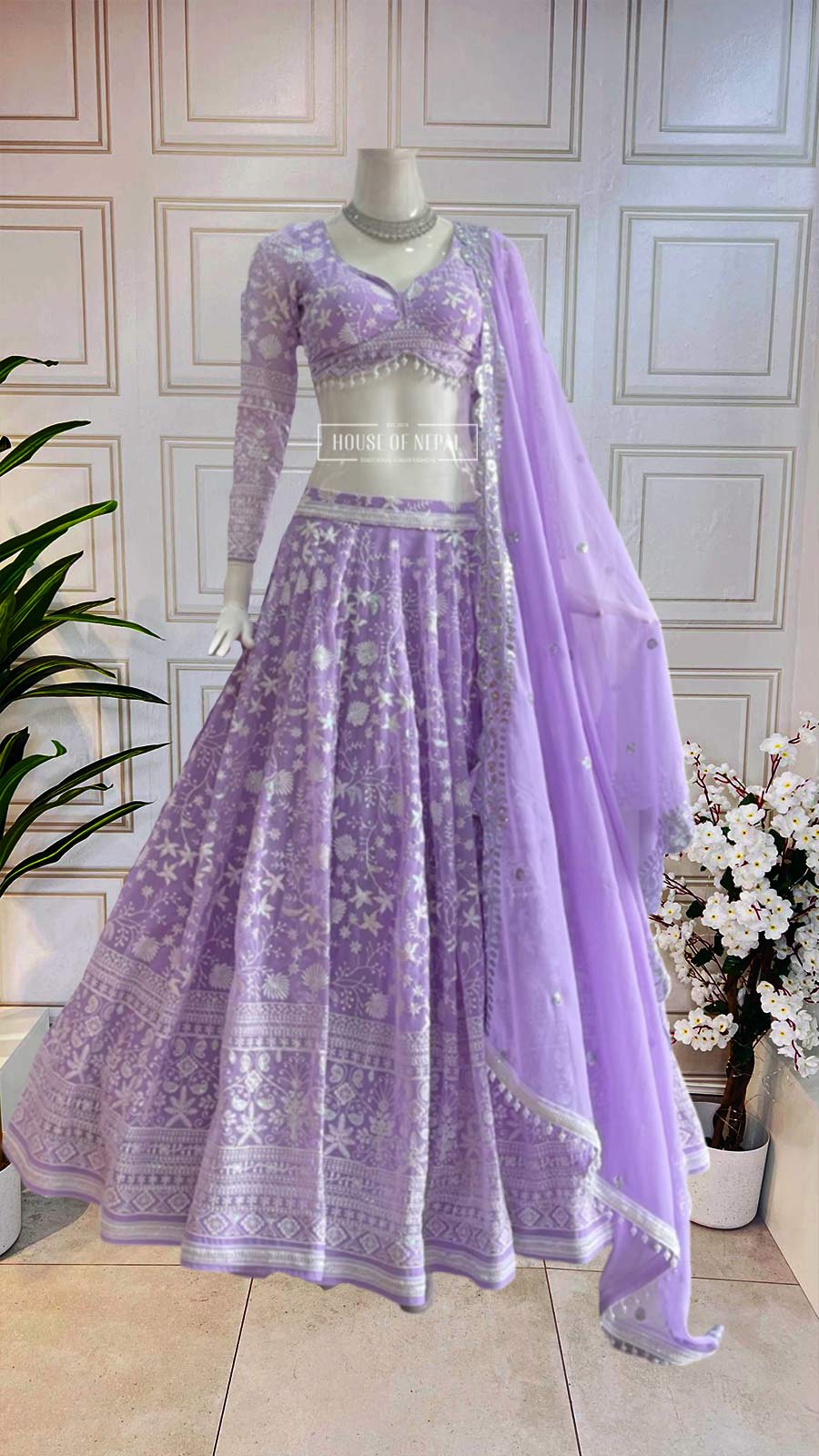 Light Lavender Thread and Colourful Sequin Embroidered Lehenga with Boutique Blouse and Dupatta