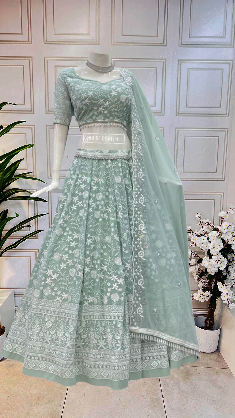 Brittany Blue Thread and Colourful Sequin Embroidered Lehenga with Boutique Blouse and Dupatta