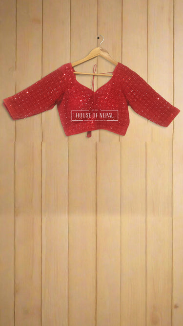 Red Blouse With Mirror Work