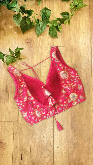 Pink Floral Embroidered Sleeveless Blouse