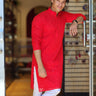 Red Rayon Kurta Pajama Set - House of Nepal