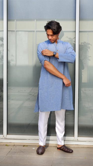 Cotton Mens Kurta Blue - House of Nepal