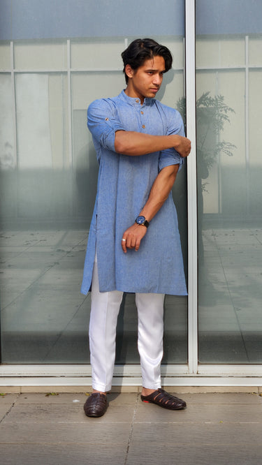 Cotton Mens Kurta Blue - House of Nepal