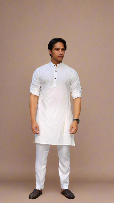 Cotton Mens Kurta White - House of Nepal