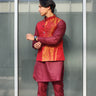Monochrome Kurta Pajama Set with Waistcoat Maroon - House of Nepal
