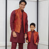 Boys Monochrome Kurtha Suruwal Set with Waistcoat Maroon - House of Nepal