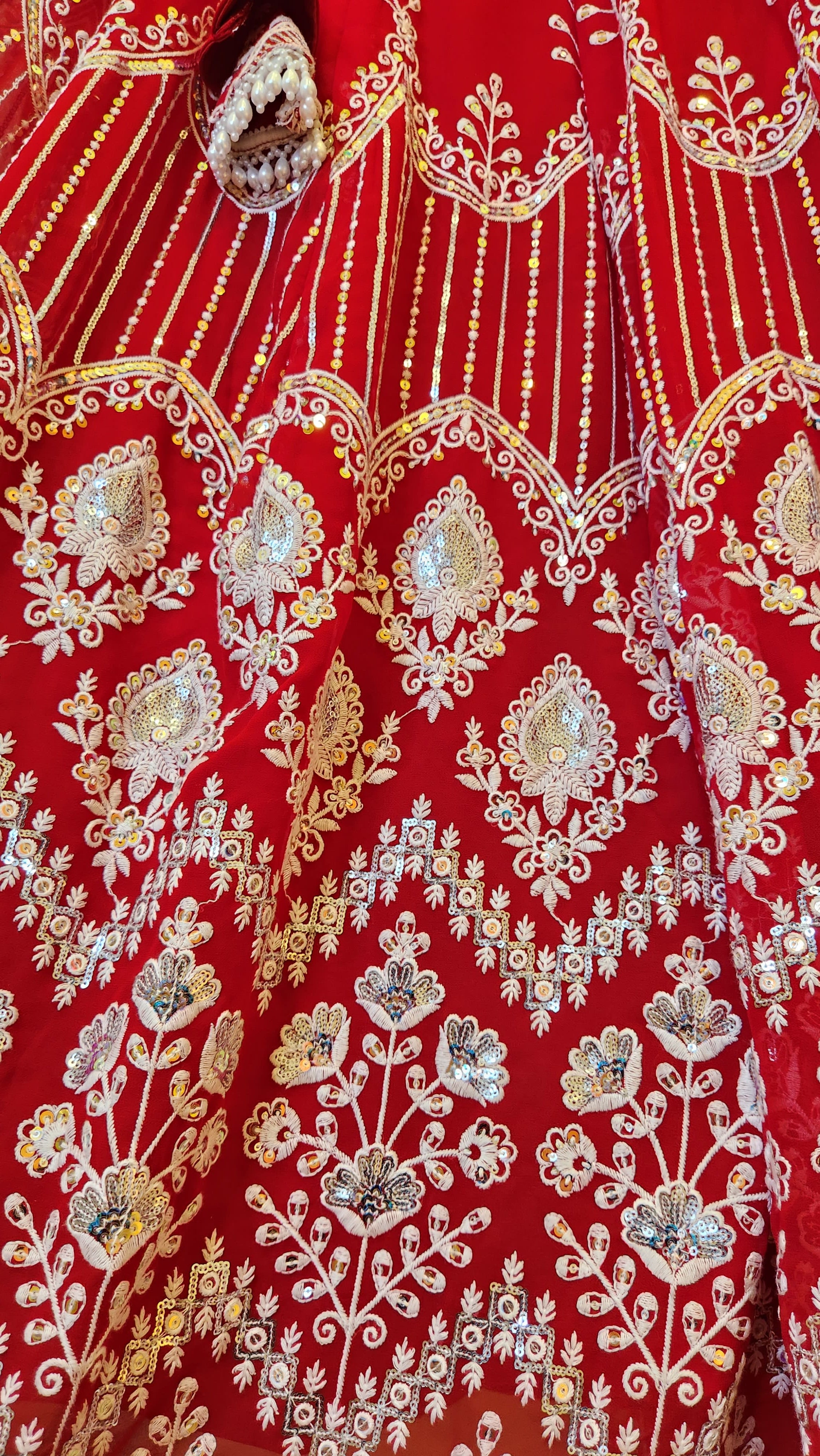 Red Bridal Thread and Sequin Embroidered Lehenga with Boutique Blouse and Dupatta Bihani