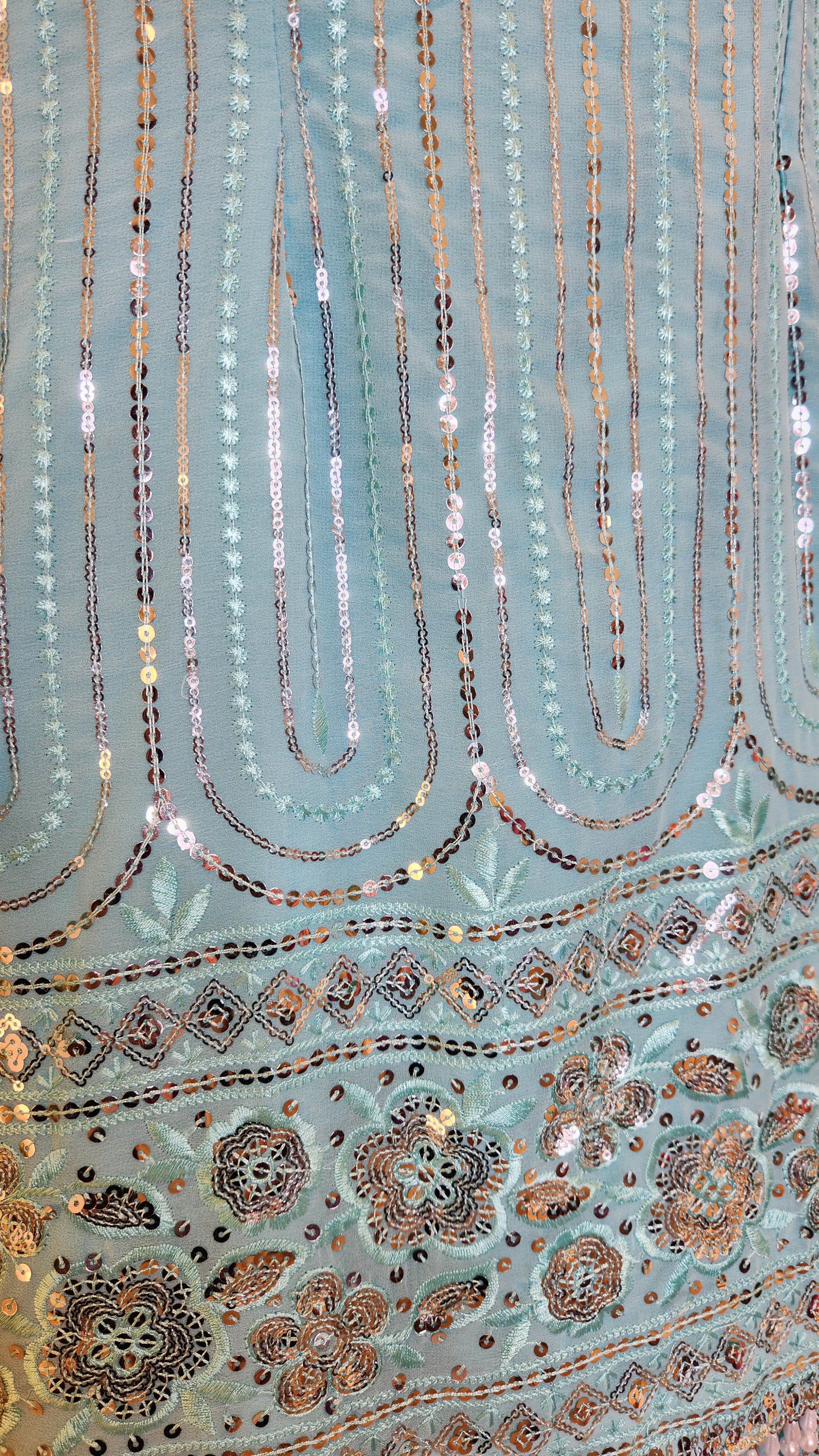 Baby Blue Sequin and Pearl Embroidered Kurtha with Garara and Shawl Vogue