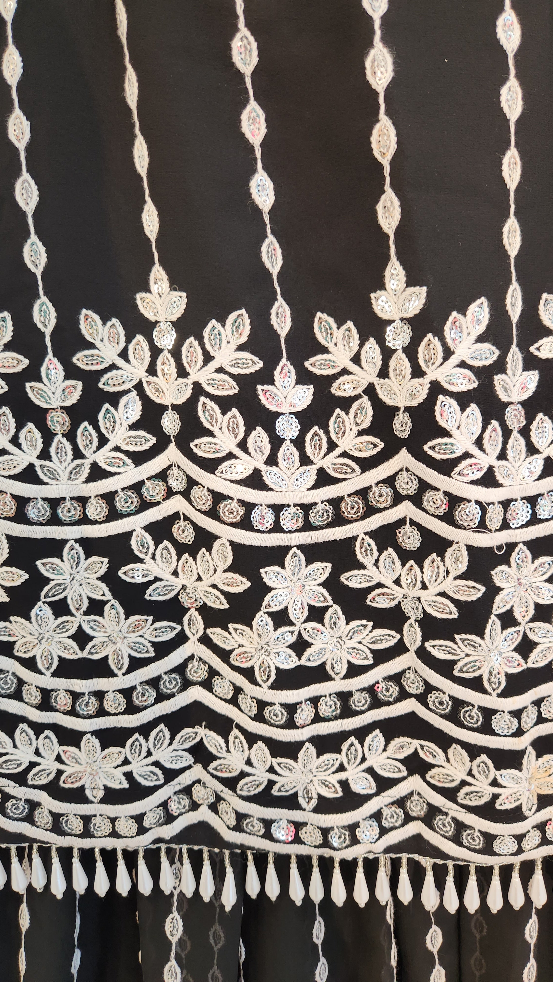 Black Pearl and Thread Embroidered Kurtha with Garara Pants and Shawl Noora