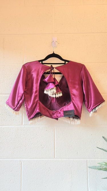 Plain Maroon V Neck Blouse in Satin Silk - House of Nepal