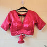 Plain Crimson Red Leaf Neck Blouse in Satin Silk - House of Nepal