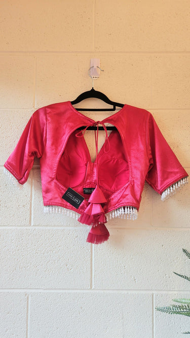 Plain Crimson Red Leaf Neck Blouse in Satin Silk - House of Nepal
