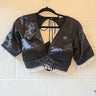 Plain Black V Neck Blouse in Satin Silk - House of Nepal