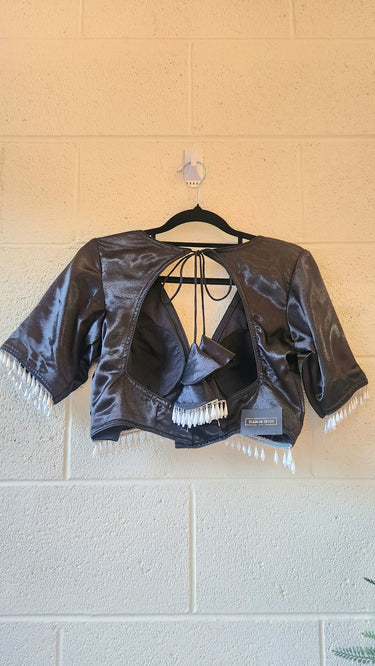 Plain Black V Neck Blouse in Satin Silk - House of Nepal