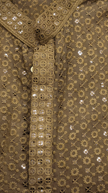 Chikankari Rayon Kurta with Pajama in Moss Green Floral - House of Nepal