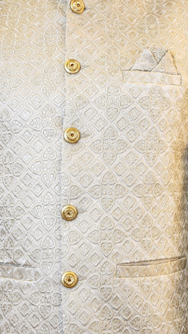 Champagne Sequin Embossed Embroidery Nehru Jacket - House of Nepal