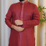 Maroon Floral Foil Printed Cotton Kurta with Pajama - House of Nepal
