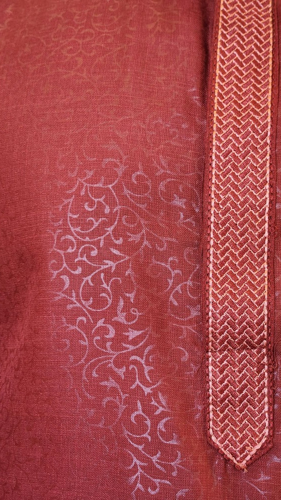 Maroon Floral Foil Printed Cotton Kurta with Pajama