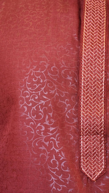 Maroon Floral Foil Printed Cotton Kurta with Pajama - House of Nepal