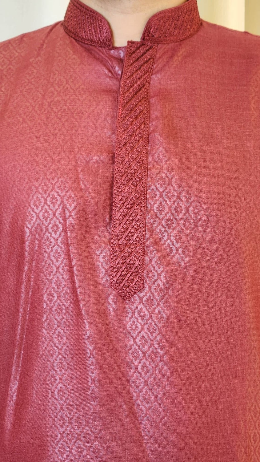 Maroon Foil Printed Cotton Kurta with Pajama Spade