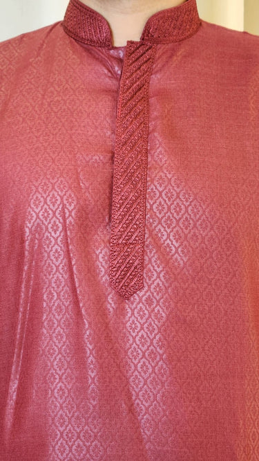 Maroon Foil Printed Cotton Kurta with Pajama Spade - House of Nepal