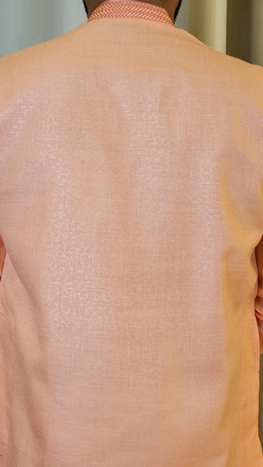Peach Floral Foil Printed Cotton Kurta with Pajama - House of Nepal