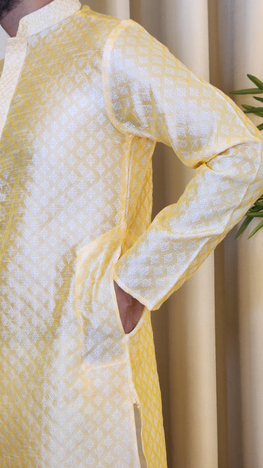 Silk Kurta Set Yellow - House of Nepal